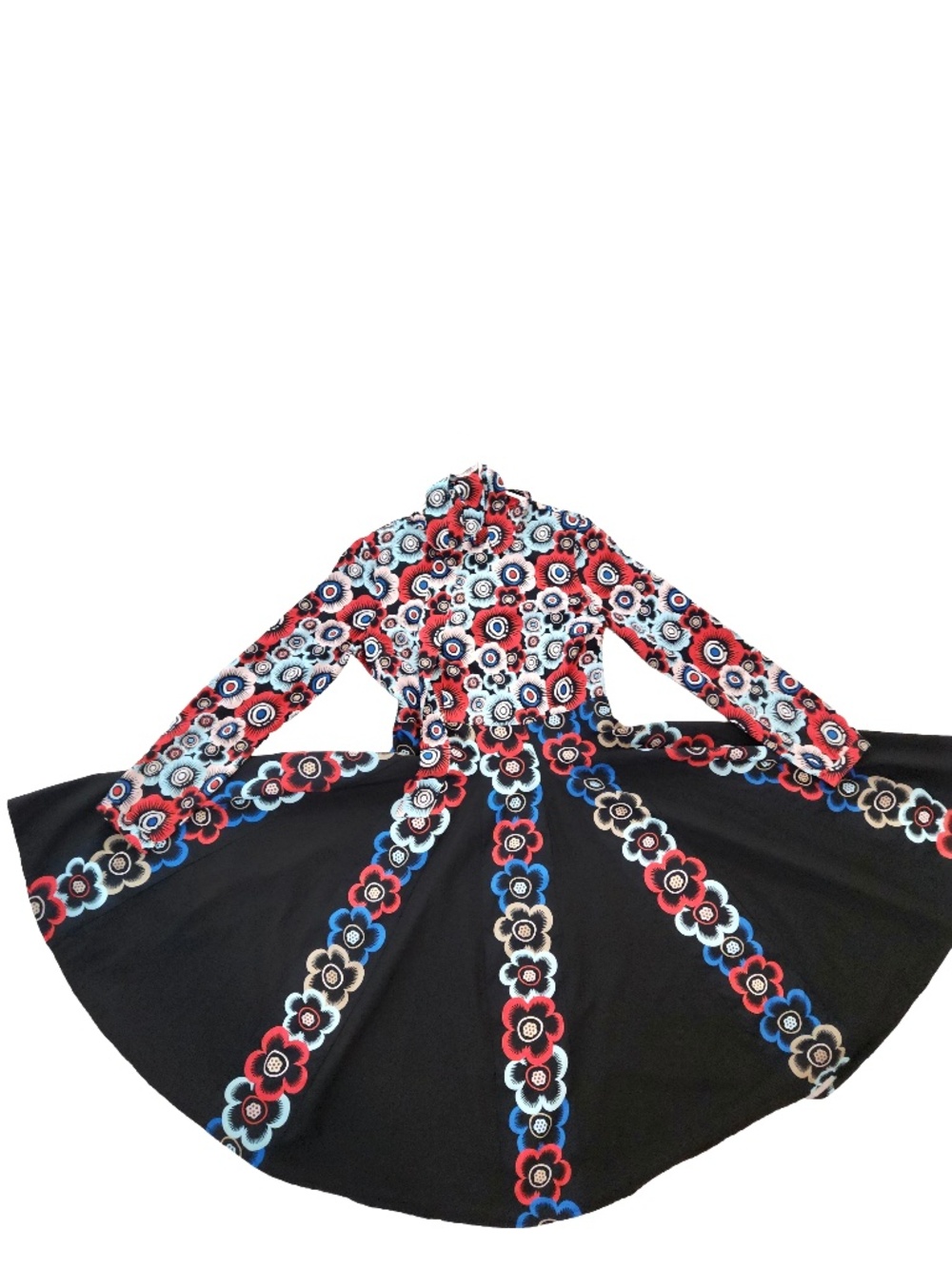 Black Floral Medallion Print Full Circle Swing Dress